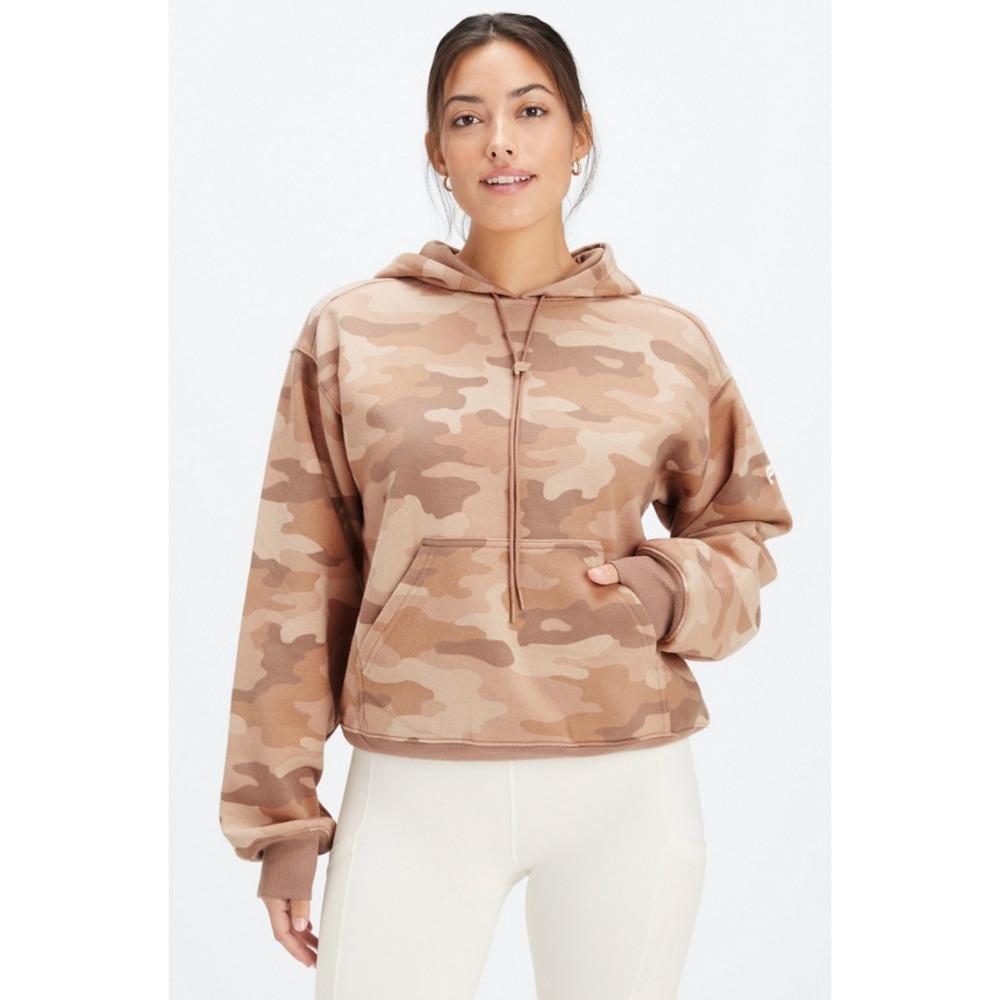 Fabletics Forever Fleece Hoodie Brown Camo Medium
